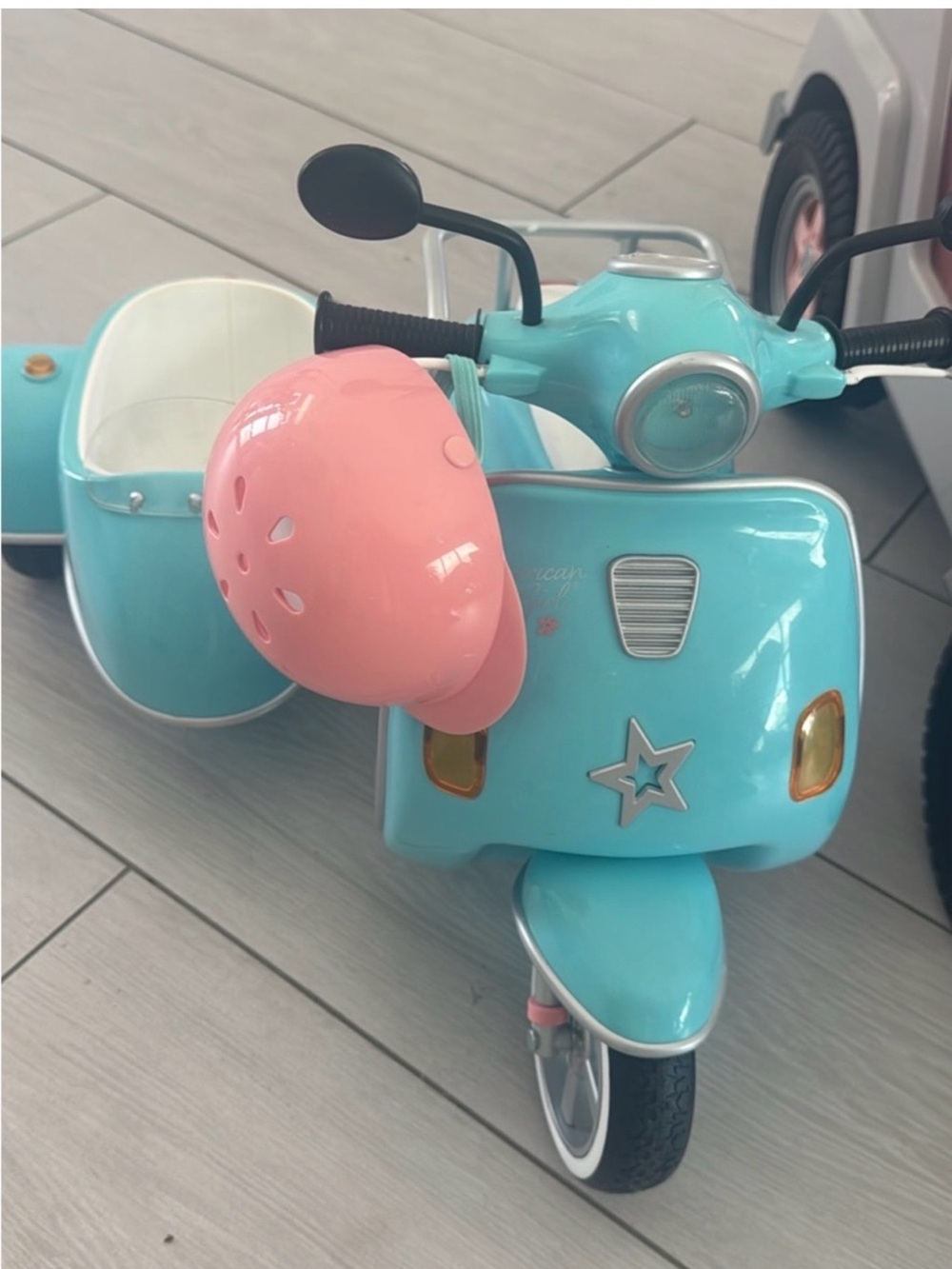 American Girl Blue Ride-On Scooter with Pink Helmet